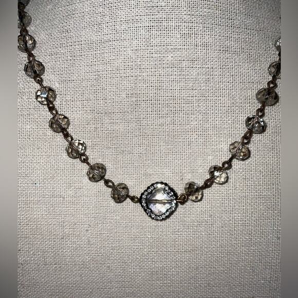 VTG CLEAR FACETED CRYSTAL BEADS CLOVER PENDANT NECKLACE 8” - Picture 4 of 8